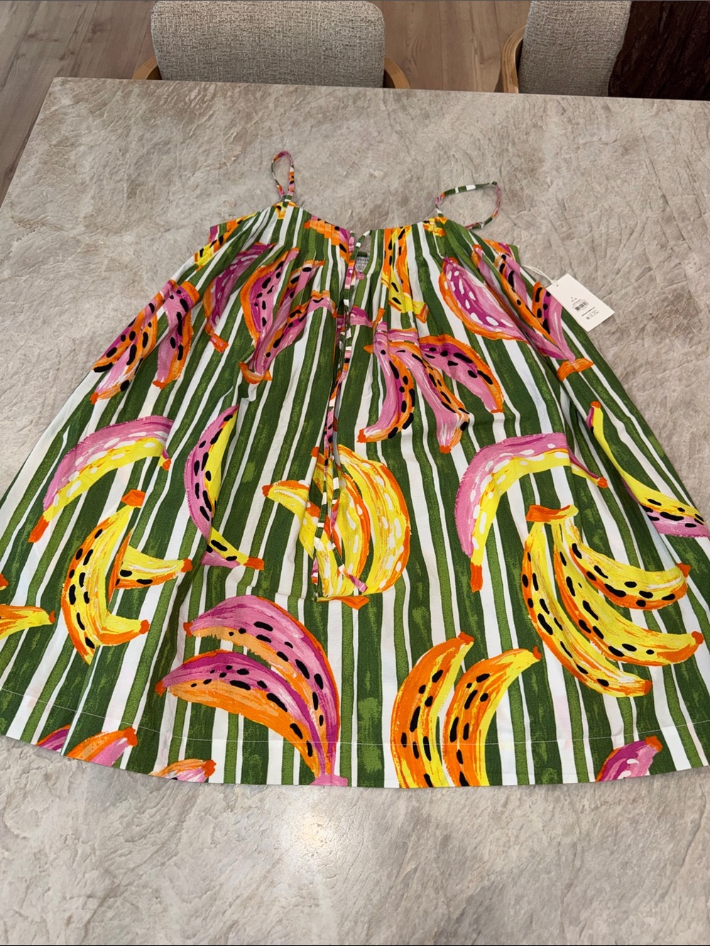Striped Sundress with Pink & Yellow Banana Print